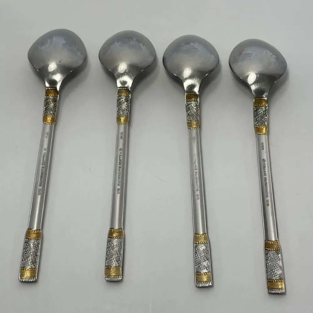 Wallace Silversmiths 18/8 Golden Corsica Weave Spoons Korea Set of 4 Teaspoons